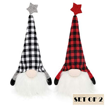 Load image into Gallery viewer, EDLDECCO Christmas Gnome with Light Timer 12 Inches Set of 2 Plaid Buffalo Check Nisse Figurine Plush Swedish Nordic Tomte Scandinavian Elf X'Mas Holiday Party Home Decor Ornaments (Red &amp; Black)
