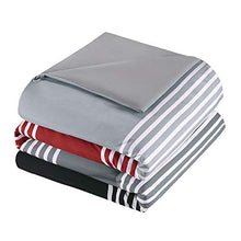 Load image into Gallery viewer, Comfort Spaces Colin 9 Piece Comforter Set All Season Microfiber Stripe Printed Bedding and Sheet with Two Side Pockets, Full, Red/Grey
