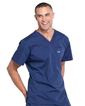 Load image into Gallery viewer, Cherokee Workwear Professionals Men's 1 Pocket V-Neck Scrub Top WW675 &amp; Men's Drawstring Cargo Scrub Pants WW190 Medical Uniforms Scrub Set (Navy - Large/Medium)
