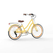 Load image into Gallery viewer, sixthreezero EVRYjourney Women's 7-Speed Step-Through Hybrid Cruiser Bicycle, 26" Wheels with 17.5" Frame, Cream with Brown Seat and Grips, Model:630034
