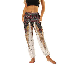 Load image into Gallery viewer, Lu's Chic Women's Boho Pants Harem Smocked Waist Yoga Hippie Palazzo Summer Beach Pants Pattern1 One Size
