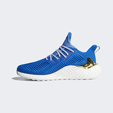 Load image into Gallery viewer, adidas Men's Alphaboost Running Shoe, Blue/Gold Metallic/White, 11.5 M US
