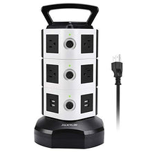 Load image into Gallery viewer, Power Strip Tower JACKYLED Surge Protector Electric Charging Station 3000W 13A 10 Outlets 4 USB Ports with 16AWG 6.5ft Heavy Duty Extension Cord for Home Office
