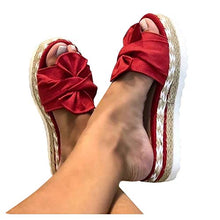 Load image into Gallery viewer, Aniywn Summer Bow Tie Flip Flops Flat Espadrille Platform Wedge Sandals for Women Casual Breathable Open Toe Sandals Red
