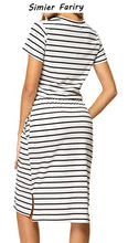Load image into Gallery viewer, Women Summer Spring Modest Teacher Travel Work Casual Midi Dress Dot Gray Blue S
