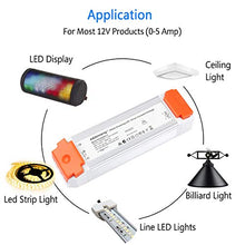 Load image into Gallery viewer, Led Driver 12v DC 60w quiet operation universal regulated 12v transformer dimmable Input/Output Isolation Protection led transformer dimmable for led light
