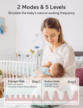 Load image into Gallery viewer, Momcozy Breastmilk Storing Bags with Temp-Sensing 120pcs &amp; Double Wearable Breast Pump, 24mm Grey
