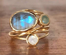 Load image into Gallery viewer, Finemall Unique 14K Gold Moonstone Aqua Blue Shell Ring Wedding Jewelry Gifts Size 6-10 (US 6)
