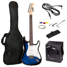 Load image into Gallery viewer, RockJam Electric Guitar Superkit with 10-watt Amp, Gig Bag, Picks &amp; Online Lessons 6 String Pack, Right, Blueburst, Full (RJEG03-SK-BB)

