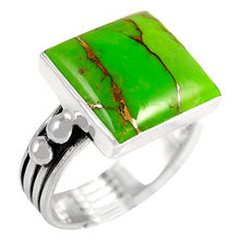 Load image into Gallery viewer, Turquoise Ring Sterling Silver 925 Genuine Gemstones Size 6 to 11 (Green Turquoise) (6)
