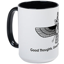 Load image into Gallery viewer, CafePress Farvahar Design II: Good Thoughts, Words, Deeds Mu Coffee Mug, Large 15 oz. White Coffee Cup
