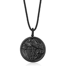 Load image into Gallery viewer, COAI Adjustable Black Obsidian Stone Archangel Mens Womens Saint Micheal Pendant Necklace

