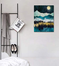 Load image into Gallery viewer, Mountain Forest Wall Art Moon Night Nature Canvas Artwork Modern Nordic Landscape Canvas Pictures for Bathroom Bedroom Living Room Kitchen Office Home Decoration Framed Ready to Hang 12" x 16"
