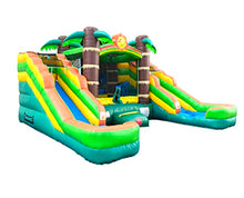 Load image into Gallery viewer, Crossover Tropical Inflatable Bounce House Double Slide 16.5 x 15 x 11 Foot - Big Inflatable Water Slide Bouncer House Combo for Kids - Outdoor Party Bounce House with Blower, Stakes, &amp; Storage Bag
