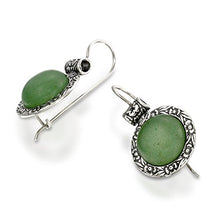 Load image into Gallery viewer, Stera Jewelry Antique Style Round Green Aventurine Earrings with Ornate Floral Design &amp; Secure Backs
