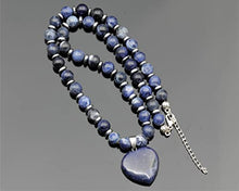Load image into Gallery viewer, ElisaJewelryArt - Natural Sodalite Heart Pendant Sodalite Crystal Beaded Necklace Genuine Gemstone Calming Stone Clasp Closure Necklace Unisex Necklace (18, Sodalite)
