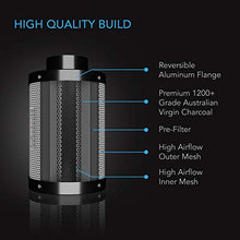 Load image into Gallery viewer, AC Infinity Air Carbon Filter 6" with Premium Australian Virgin Charcoal, for Inline Duct Fan, Odor Control, Hydroponics, Grow Rooms
