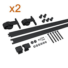 Load image into Gallery viewer, JUBEST Double Barn Door 72 x 84 in with 13FT Hardware Kit, 2 Sets of 36x84 in Clear Tempered Glass Aluminum Frame Barn Door,Pocket Interior Door, Easy Assembly，Black Top-Mounted Hardware
