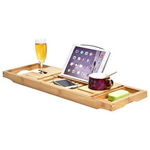 Load image into Gallery viewer, Luxury Bathtub Caddy Tray，Bamboo Bathtub Tray Caddy - Wood Bath Tray Expandable，Can be Placed Book and Integrated Tablet Smartphone and Wine Holder - Gift Idea for Loved Ones
