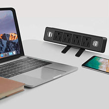 Load image into Gallery viewer, Desk Clamp Power Strip with 4 USB Charging Ports, Desktop Edge Mount Outlets, Removable Desk Mount Multi-Outlets,Power Socket Connect 4 AC Outlet for Home Office Reading

