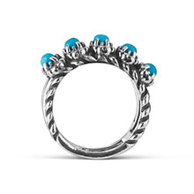 Load image into Gallery viewer, American West Sterling Silver Blue Turquoise Gemstone 5-Stone Split Band Flower Ring Size 5

