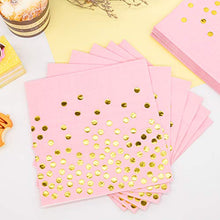 Load image into Gallery viewer, Pink and Gold Party Supplies 350PCS Disposable Dinnerware Set - Pink Paper Plates Napkins Cups, Gold Plastic Forks Knives Spoons for Birthday Bridal Baby Shower Valentine's Day Bachelor Wedding Party
