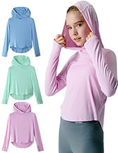 Load image into Gallery viewer, 3 Pack Youth Girls Hoodies Long Sleeve Shirt Lightweight Dry Fit Athletic Pullover Tops with Thumbholes (Set 1, Large)
