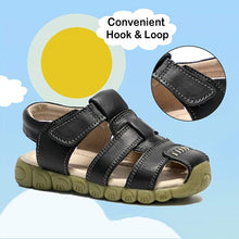 Load image into Gallery viewer, Athlefit Toddler Girl Boy Kids Sandals Leather Soft Sole Closed Toe Outdoor Sport Beach Sandals Size 13 Little Kid Black(Toddler/Little Kid)
