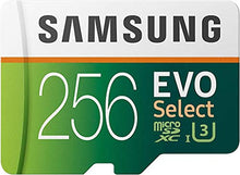 Load image into Gallery viewer, SAMSUNG ELECTRONICS EVO Select 256GB MicroSDXC UHS-I U3 100MB/s Full HD &amp; 4K UHD Memory Card with Adapter (MB-ME256HA)
