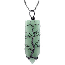 Load image into Gallery viewer, Nupuyai Tree of Life Wire Wrapped Crystal Point Stone Pendant Necklace for Women Men, Green Aventurine
