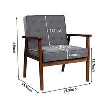 Load image into Gallery viewer, Mid-Century Retro Modern Accent Chair Wooden Arm Upholstered Tufted Back Lounge Chairs Seat Size 24.4" 18.3" (Deep) (Grey Fabric)
