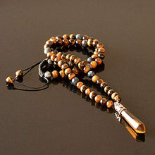 Load image into Gallery viewer, Point Pendant Long Beaded Necklace for Men Brown Tigers Eye and Labradorite Natural Stone Healing Crystal Jewelry 26 inches long
