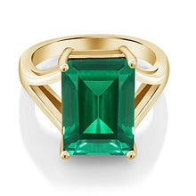 Load image into Gallery viewer, Gem Stone King 6.50 Ct Green Simulated Emerald 18K Yellow Gold Plated Silver Women's Solitaire Ring (Size 8)
