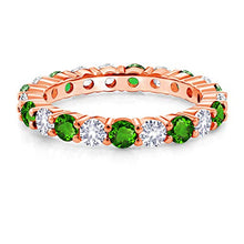 Load image into Gallery viewer, Gem Stone King 2.70 Ct Round Green Simulated Tsavorite and White Created Sapphire 18K Rose Gold Plated Silver Eternity Band Ring (Size 7)

