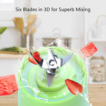 Load image into Gallery viewer, Supkitdin Portable Blender, Personal Mixer Fruit Rechargeable with USB, Mini Blender for Smoothie, Fruit Juice, Milk Shakes, 380ml, Six 3D Blades for Great Mixing (Green)
