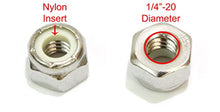 Load image into Gallery viewer, Lock Nut 1/4"-20 Inch (100 Pieces) Stainless Steel Finish Hex, by Bolt Dropper, 304 18-8 Stainless with Nylon Insert.
