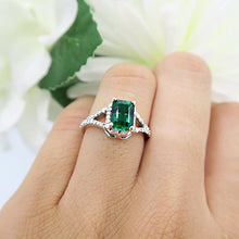 Load image into Gallery viewer, Dazzlingrock Collection Sterling Silver 7X5 MM Emerald Cut Lab Created Emerald &amp; Diamond Ladies Engagement Ring, Size 8
