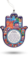 Load image into Gallery viewer, A&amp;S Mezuzot Hamsa Wall Decor Evil Eye Charm Protection Amulet Home/Business Good Luck Charms in English/Hebrew Blessings (Multi Color Jerusalem, English Blessings)
