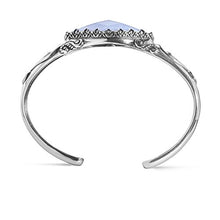 Load image into Gallery viewer, Carolyn Pollack Sterling Silver Blue Lace Agate Gemstone Scroll and Floral Filigree Cuff Bracelet Size Medium
