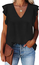 Load image into Gallery viewer, Women's Summer V Neck Tank Cap Sleeve Casual Flowy Chiffon Blouse Shirts Black S
