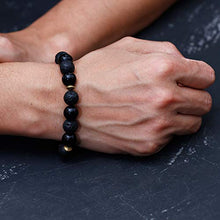 Load image into Gallery viewer, Lightock Lava Rock Obsidian Bracelet for Men Essential Oil Diffuse Beads 12mm Elastic Stretch Yoga Meditation
