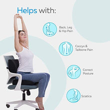 Load image into Gallery viewer, Coccyx Seat Cushion &amp; Lumbar Support Pillow for Office Chair, Car, Wheelchair Memory Foam Chair Cushion for Sciatica, Lower Back &amp; Tailbone Pain Relief Desk Pad with Adjustable Strap 3D Washable Cover
