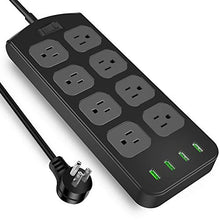 Load image into Gallery viewer, Power Strip Surge Protector 1875W/15A - 8 AC Outlets 3.1A 4 USB Ports 6 Feet Long Extension Cord, Mountable Power Outlet for Flat Plug Phone iPad PC Laptop Home,Office &amp; Hotel - Black
