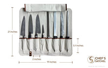 Load image into Gallery viewer, CHEF'S SATCHEL Handmade Leather Chef Knife Bag | Chef Knife Roll - 8 Pockets durable Tan Leather | Kitchen knife storage | Latest design knife bag with shoulder strap | Wholesale knife bags
