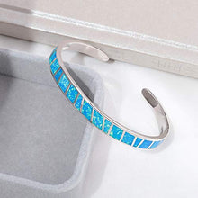 Load image into Gallery viewer, Womens Cuff Bracelet-Blue Opal Bangle Bracelets White Gold Plated Hypoallergenic Birthstone Bracelets Ladies Gemstone Bangle Bracelet
