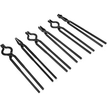 Load image into Gallery viewer, PIILOO Blacksmith Tongs Beginner Bladesmith Forge Tong Knife Making Tongs Set Includes 1/4 Flat Jaw, Pick Up, Scroll, 3/8" 1/2" 5/8" Inch V-Bit Tongs (6PCS)
