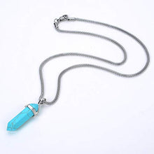 Load image into Gallery viewer, Tacool Gemstone Hexagonal Pointed Reiki Chakra Beaded Pendant Neclace Stainless Steel Chain 18 Inches (Blue Howlite Turquoise)
