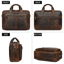 Load image into Gallery viewer, Augus Business Travel Briefcase Genuine Leather Duffel Bags for Men Laptop Bag fits 15.6 inches Laptop YKK Metal Zipper (Dark brown)
