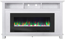 Load image into Gallery viewer, CAMBRIDGE San Jose 58 in. Freestanding Electric Heater TV Stand 50 in. Multi-Color Insert and LED Crystal Rock Display, CAM5735-1WHT Fireplace, White/Black
