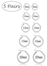 Load image into Gallery viewer, Tornito 5 Pairs Hoop Earrings Small Cartilage Tragus Endless Stainless Steel Round Click Top Segment Septum Nose Lip Ring Twisted Cute Huggie Earrings for Women Girls
